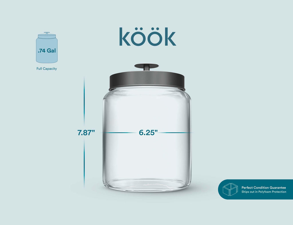 Glass Kitchen Canister Set, Food & Storage Containers for Pantry, Bathroom Apothecary Jars, Tinplate Lids, Counter