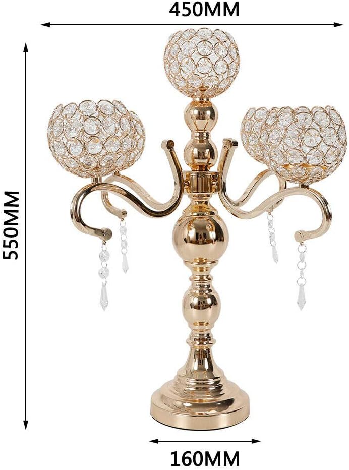 5-Arm Silver Crystal Candelabra Candle Holder Tall Floor Candle Holder with Clear Crystal Pendant Candelabras