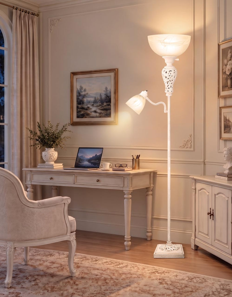 Torchiere Floor Lamp with Adjustable Reading Light Corner