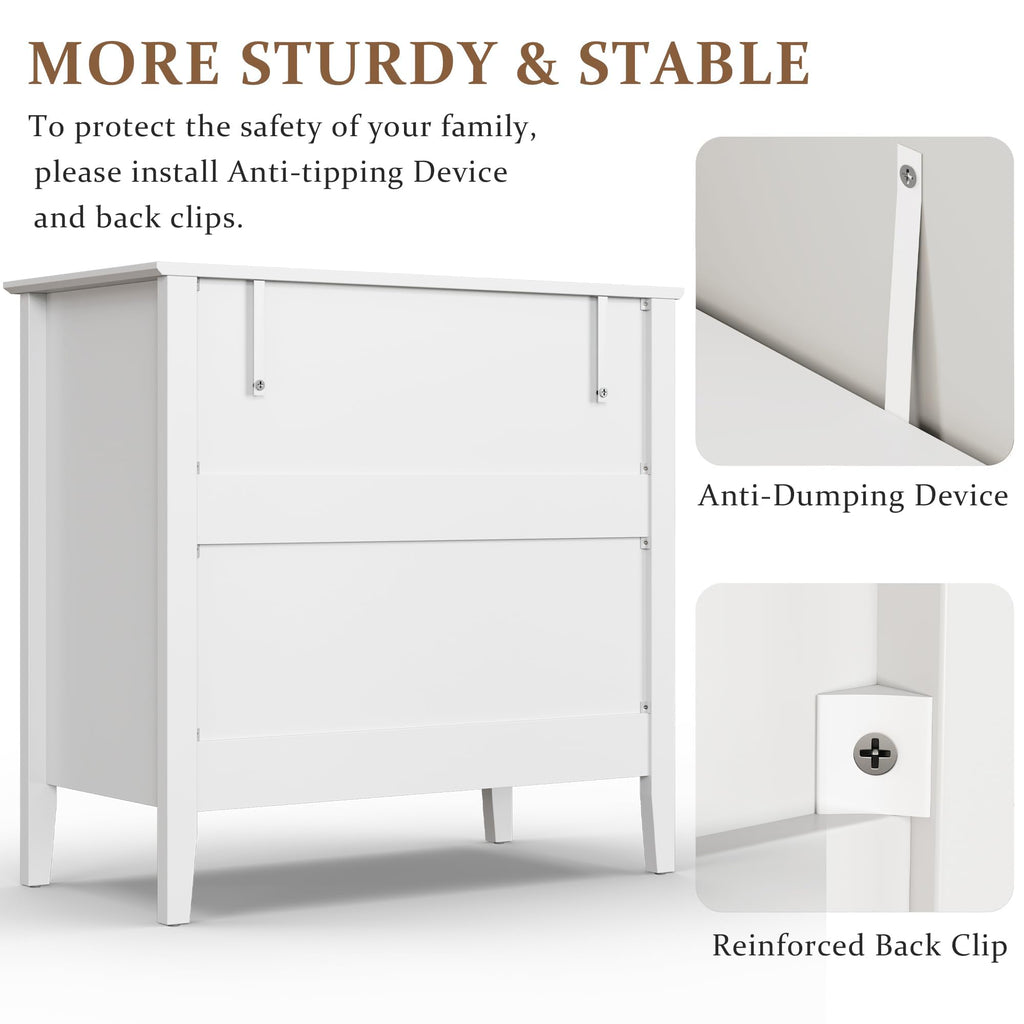 Large Fluted 3 Drawer Dresser, Beige