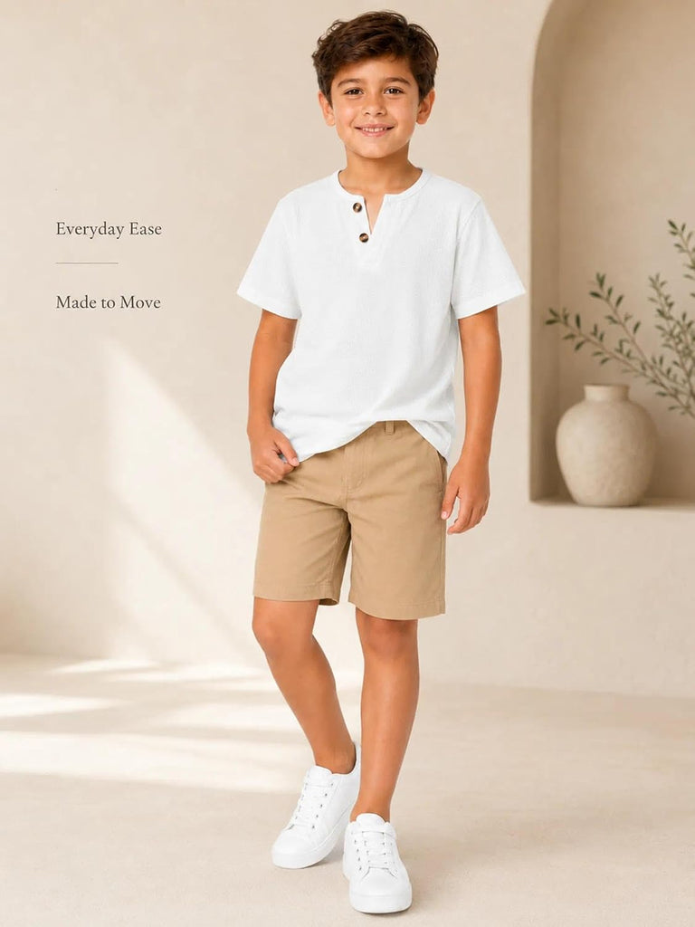 Boys Waffle Knit Henley Shirt Short Sleeve Textured Summer Tee Tops