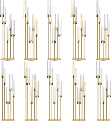 35in 10 Set Gold Candelabra Candle Centerpieces for Tables Candlesticks Holder Wedding Centerpieces Table Decorations