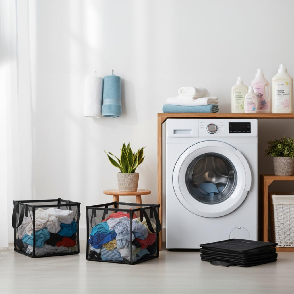 4Pcs Pop Up Laundry Baskets, 13 Inch Collapsible Mesh Popup Clothes Hampers, Portable and Foldable Washing Bin with