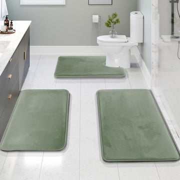 3 Piece Bathroom Rugs, Velvet Memory Foam Bath Mat Set, Non-Slip Bath Rugs, Machine Wash, Dries Quickly, Ultra Soft