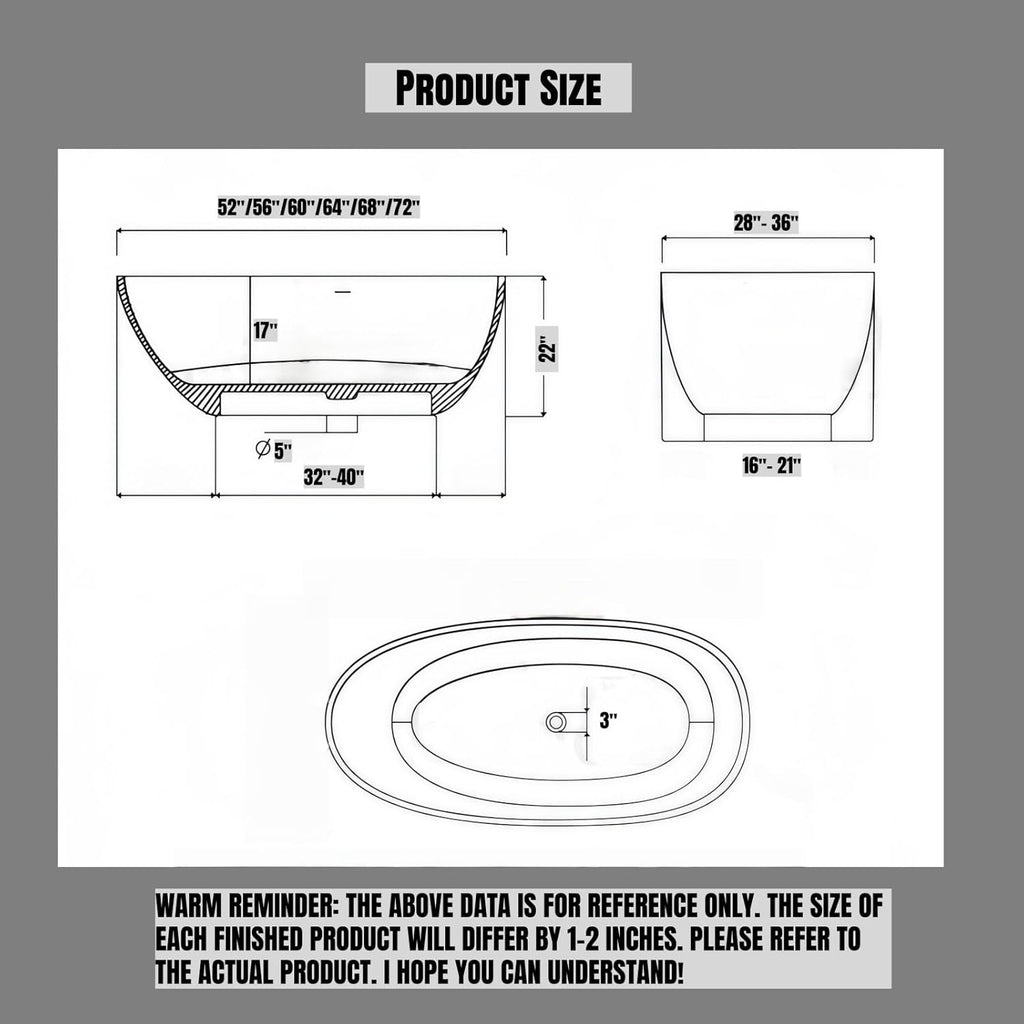 Colorful Freestanding Bathtub - Crystal Clear Soaker Tub Made, Extra Deep Freestanding Tub with Solid Surface Design