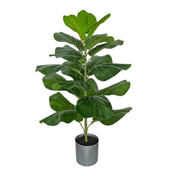 30.5" Little Artificial Fiddle Leaf Fig Tree/Faux Ficus Lyrata Decoration, Ships in Silvery Gray Planter
