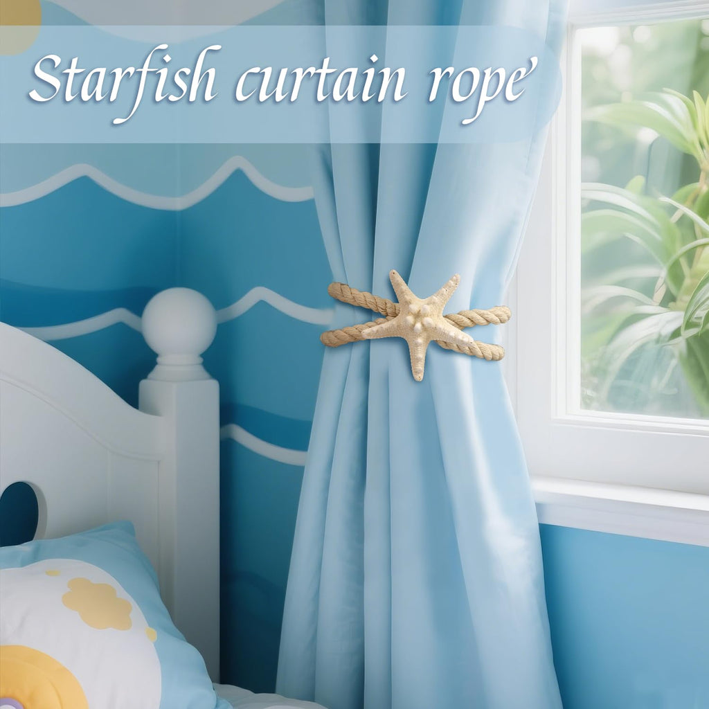 Natural Starfish Curtain Tiebacks, Handmade Woven Rope Curtain Curtain Ties Blinds Accessories for Outdoor - 2 Pcs