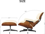 Mid-Century Modern Lounge Chair & Ottoman — Cream Bonded Grain Leather, Walnut Base, Tall Back