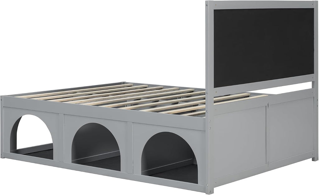 Queen Size Pet-Friendly Platform Bed, with Under-Bed Nook, Heavy Duty Bed Frame, Light Gray