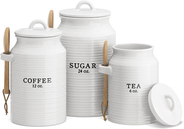 Ceramic Kitchen Canister Set White (Coffee/Sugar/Tea) - Set of 3