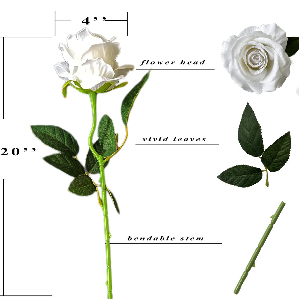 Artificial White Rose Flowers 12 Pcs Blossom Rose Flowers Real Touch Silk Faux Roses with Stem Rose Bouquets