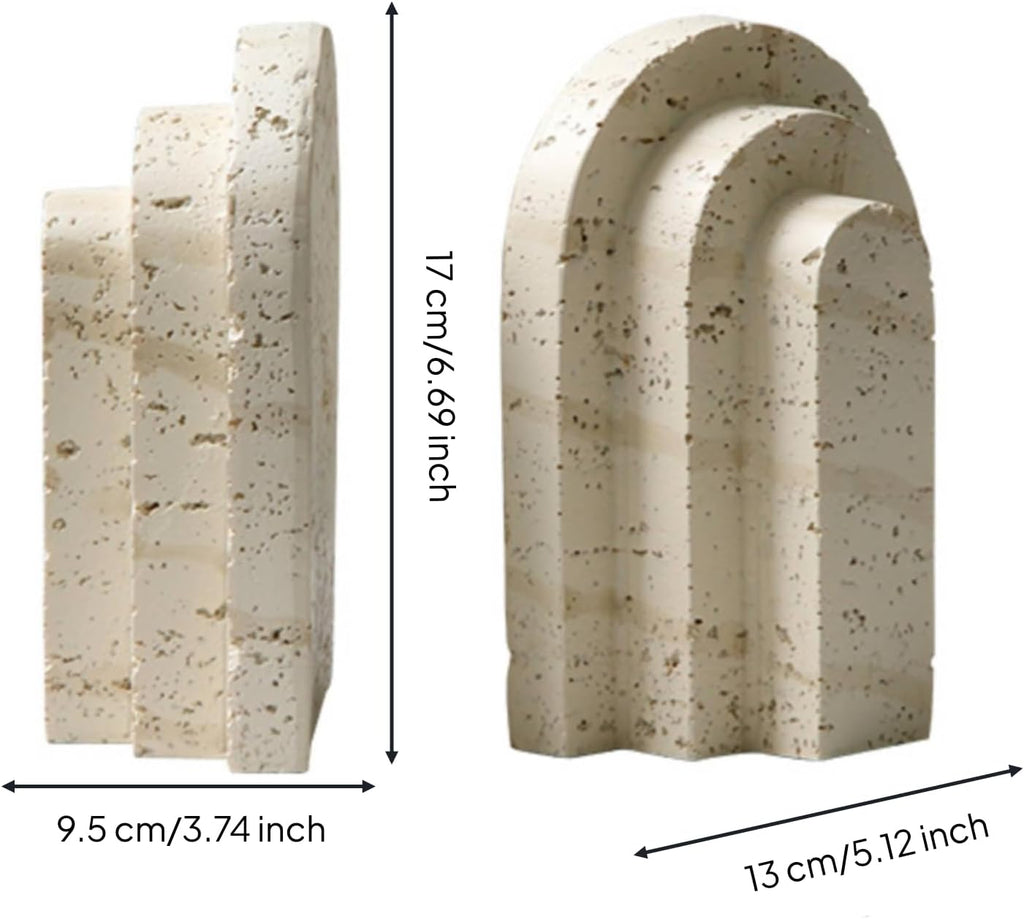 Resin Bookend Decorative Arch Bookend Sculptural Imitation Travertine Book Stopper for Readers, Bookshelf, Desk