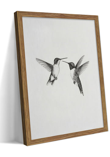 Vintage Wall Art Framed Hummingbird Canvas Print, Modern Farmhouse Birds Wall Decor, Living Room Sketch Painting