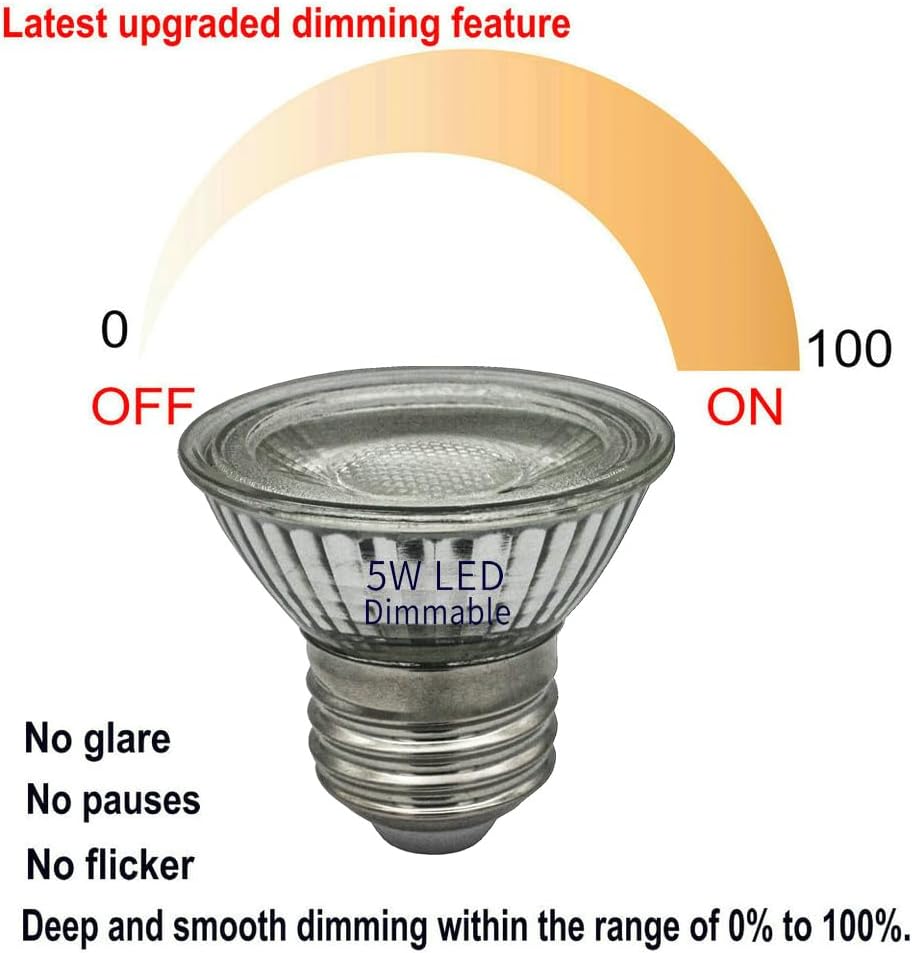 Full Glass PAR16 LED Spotlight Bulbs Dimmable 5W(50W Equivalent),Short Neck HR16/PAR16 Flood Light,Warm White
