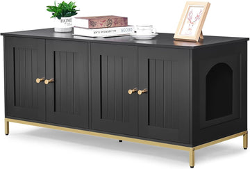 47.2" L Cat Litter Box Enclosure for 2 Cats, Black and Gold