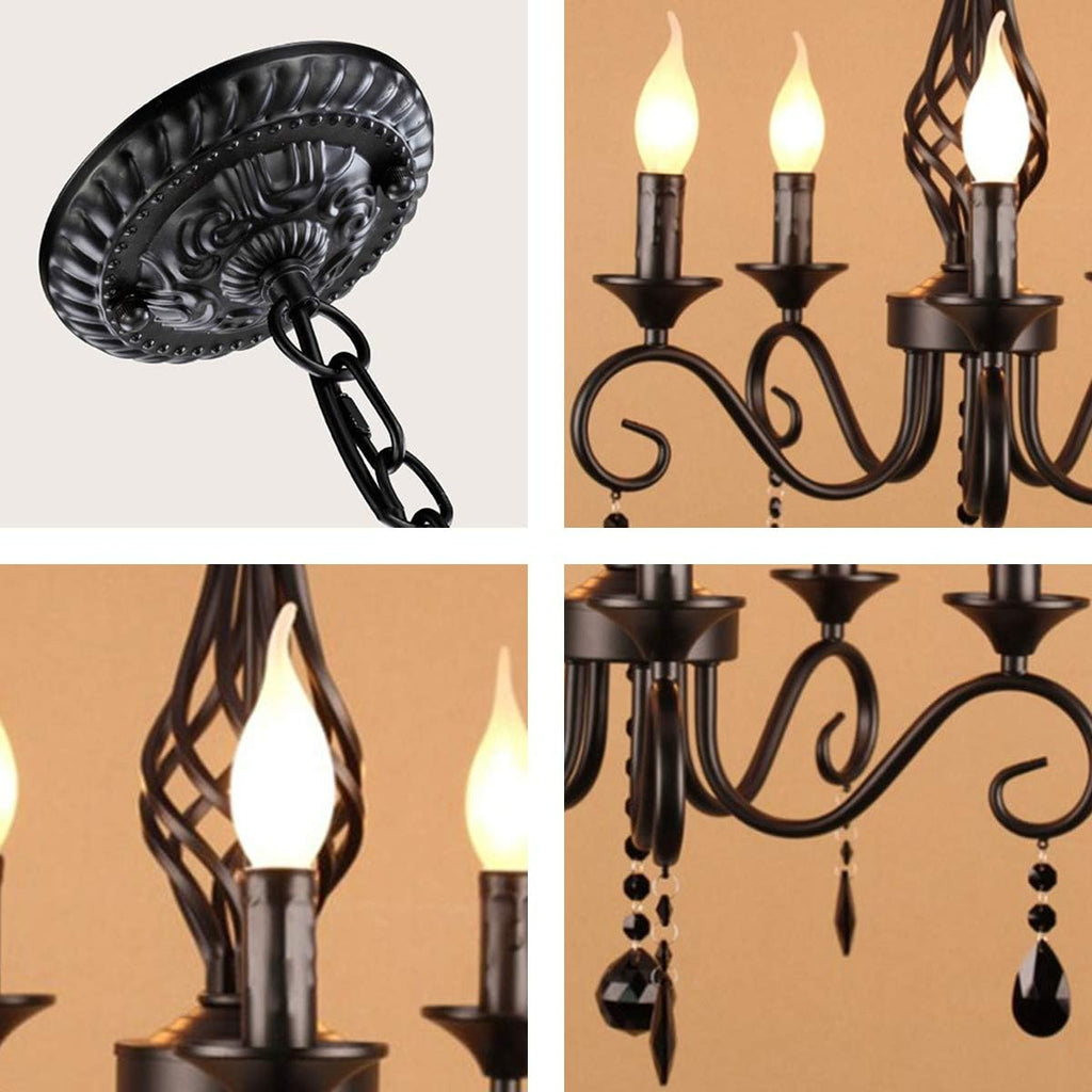 Farmhouse Black Crystal Candle Chandelier, 5 Lights Rustic Industrial Vintage Pendant Light Fixture Hanging Light for Living Room Bedroom Hallway Kitchen Dining Room, E12 Socket A109-B0DSB77VJR