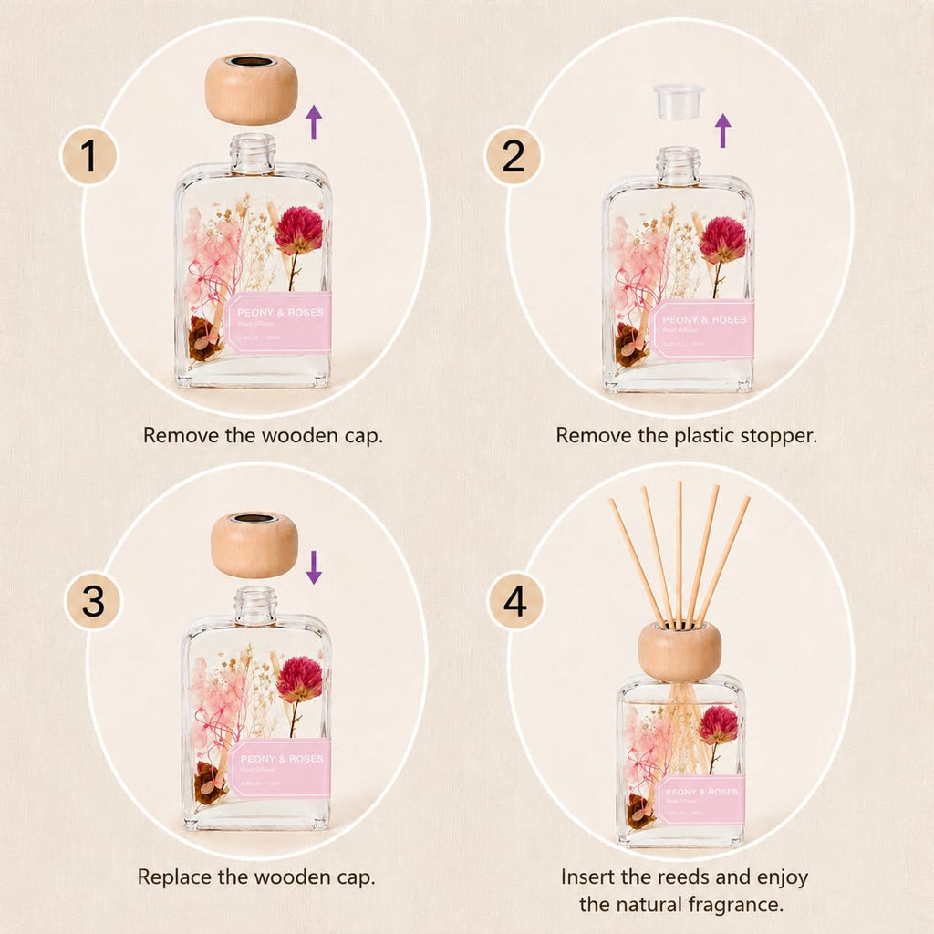 Reed Diffuser Set, 3.4 fl oz - Elegant Home Fragrance with 5 Sticks - Long-Lasting Scented Oil Diffuser Shelf Decor &