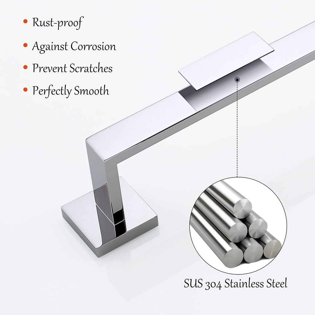 4-Piece Bathroom Hardware Set Chrome Bath Towel Bar Holder Sets Wall Mounted Stainless Steel Square Bathroom