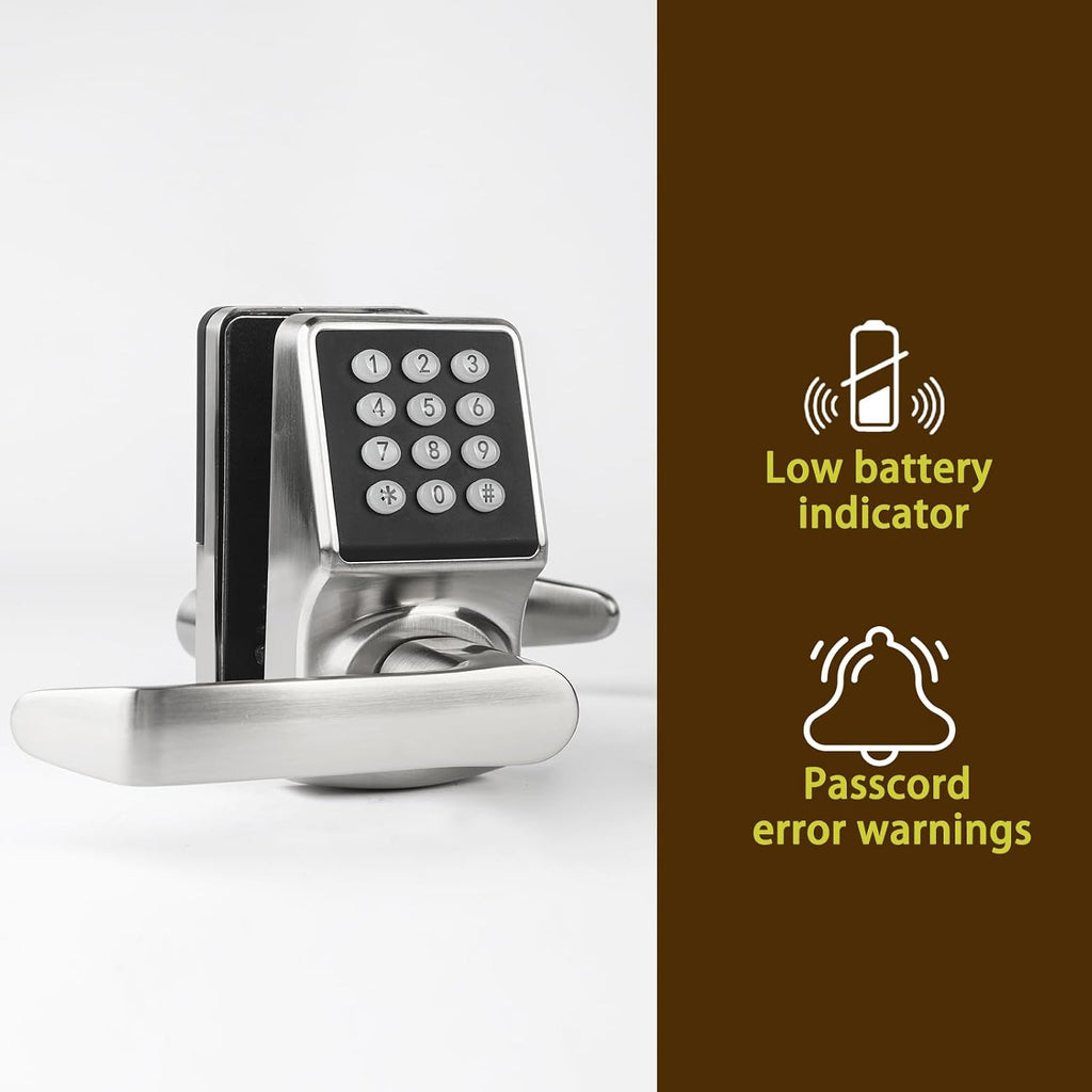 Keyless Entry Door Lock with Keypad, Smart Door Knob with Handle, Electronic Deadbolt with Card, Passcode & Key
