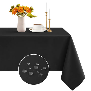 Rectangle Tablecloth - 60 x 120 inch Black Waterproof and Wrinkle Resistant Washable Polyester Table Cloth