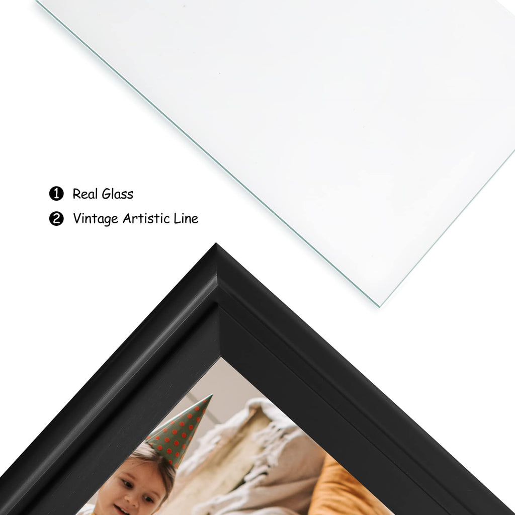 5x7 Double Horizontal Hinged Wood Picture Frame Folding Photo Frame with Real Glass Front in Black for Tabletop
