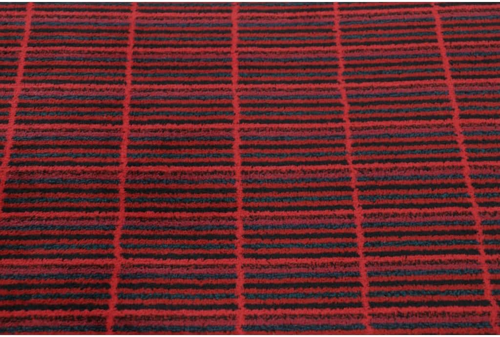 Vintage Swedish Rya Rug, Scandinavian Stripes in Red and Black