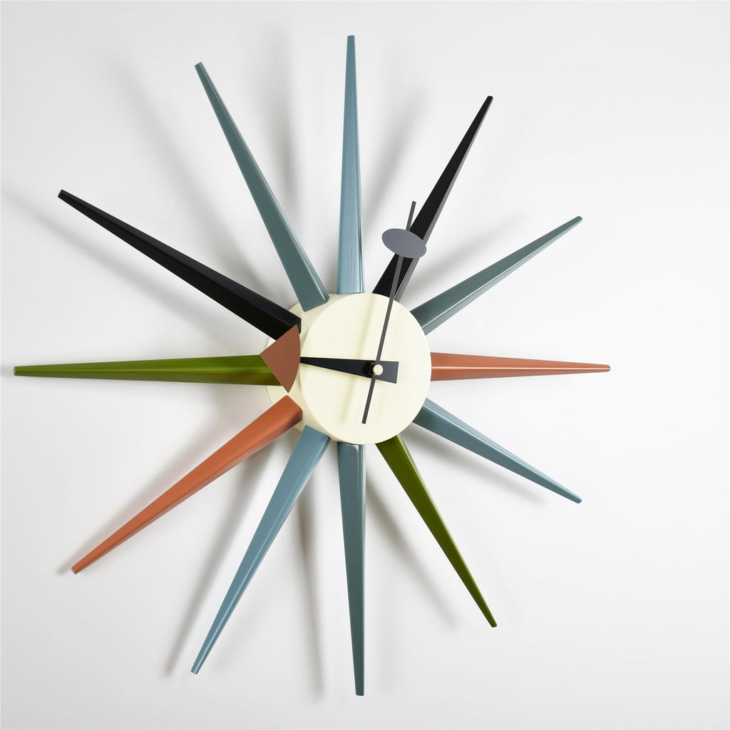 Large Sunburst Wall Clock 18 Inch, Mid Century Modern