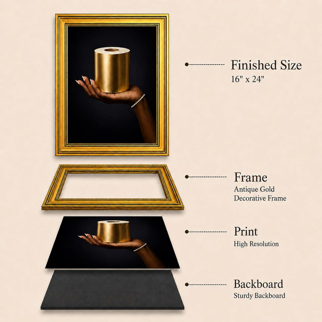 Luxury Gold Toilet Paper Wall Art Framed Canvas Print Modern Bathroom Poster Elegant Picture Gallery Artwork