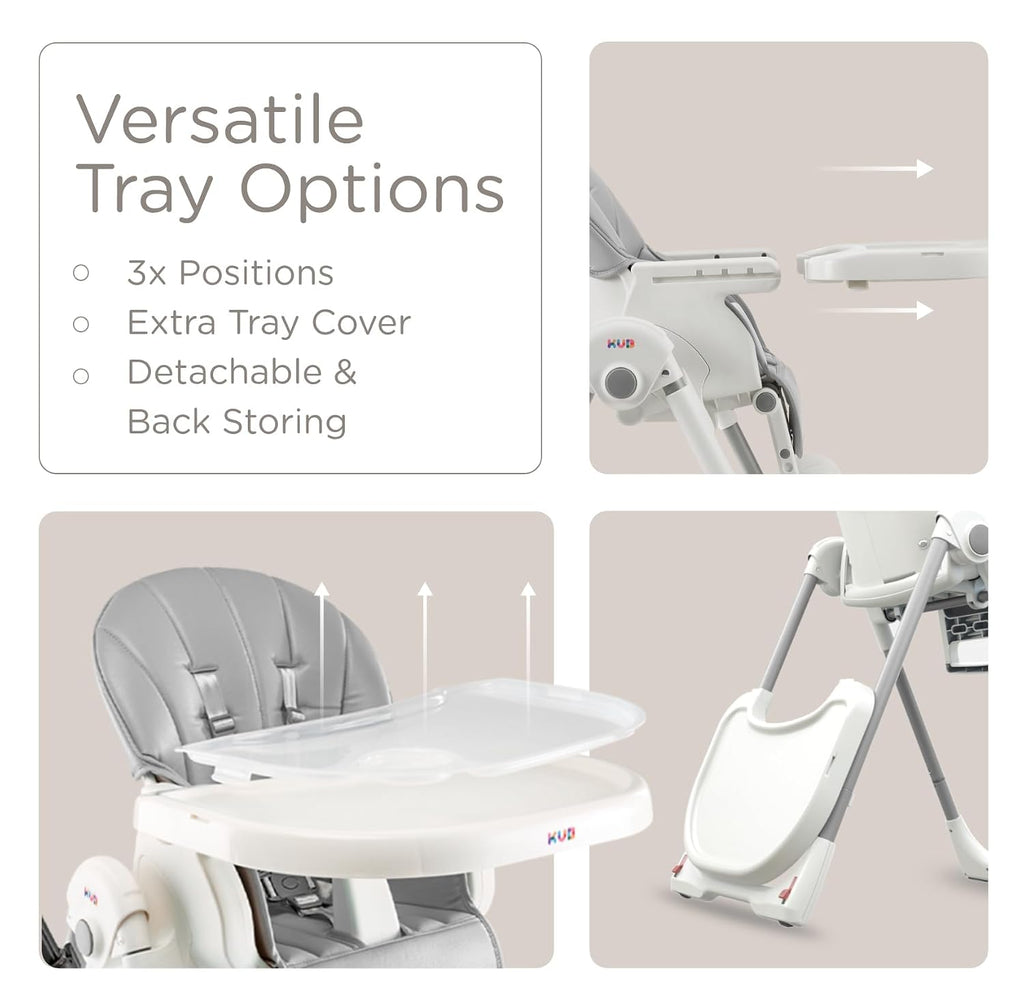 3-in-1 Foldable & Portable Baby High Chair with 2 Lockable Wheels(Grey) | 7 Height & 4 Recline Adjustable High Chairs