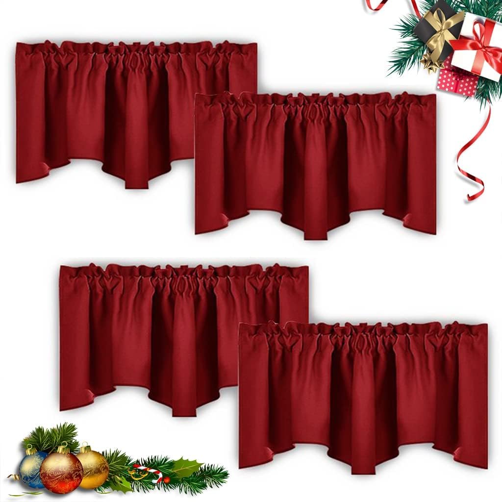 Burgundy Red Blackout Valances, Thermal Insulated Elegant W52 x L18 Scalloped Rod Pocket Curtains Small Window