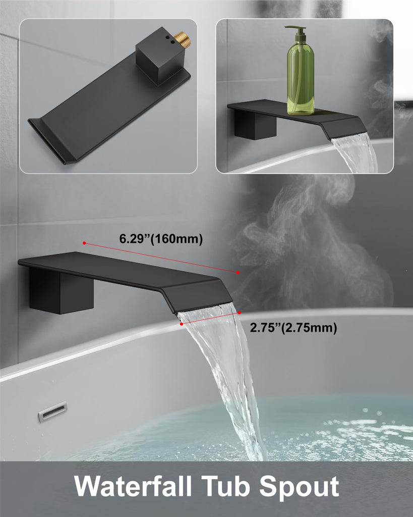 Shower System with Tub Spout and Valve Matte Black