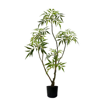 4ft Artificial Mahonia Fortunei Tree with White Plastic Planter