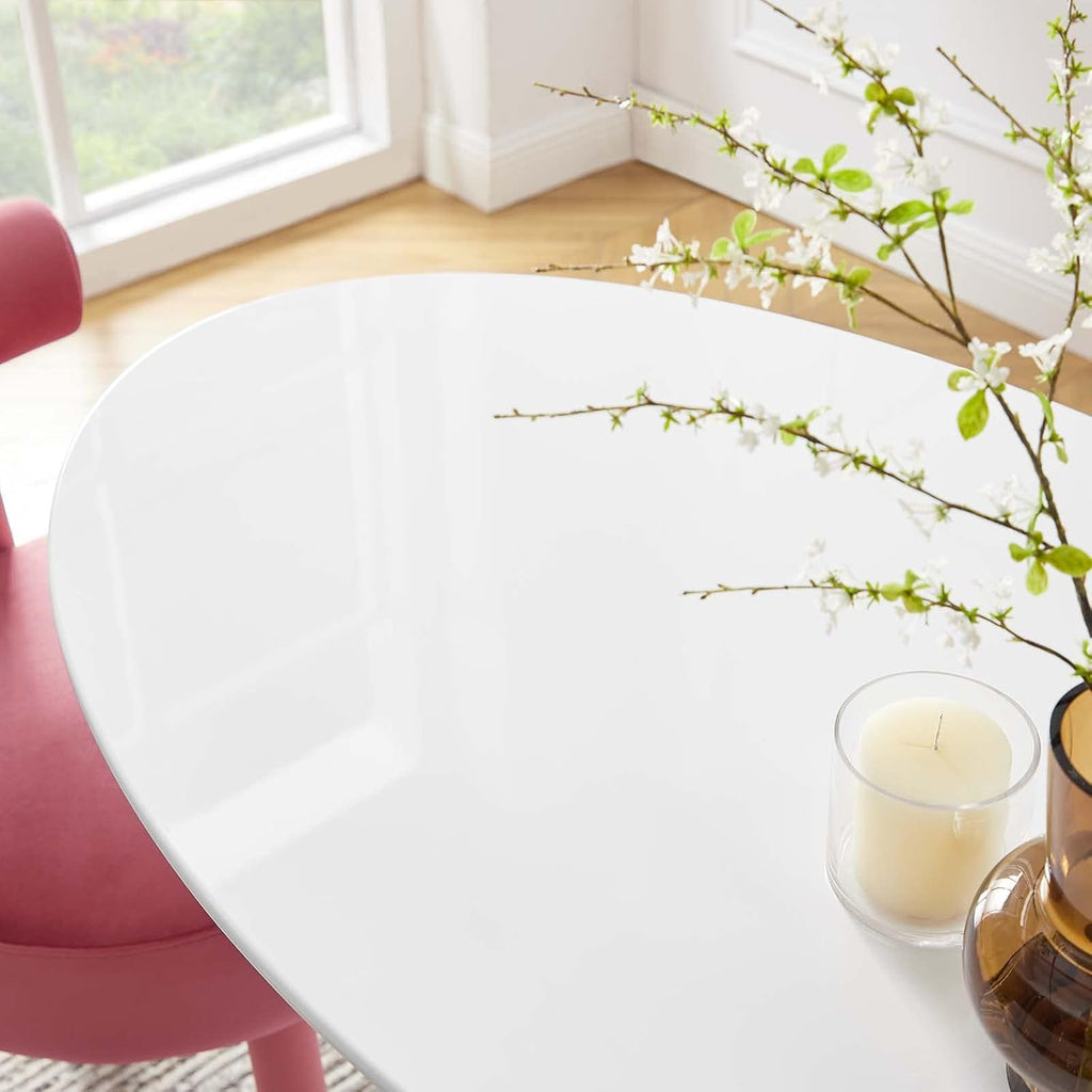 Lippa 48" Mid-Century Modern Dining Table with Oval Top and Pedestal Base in White