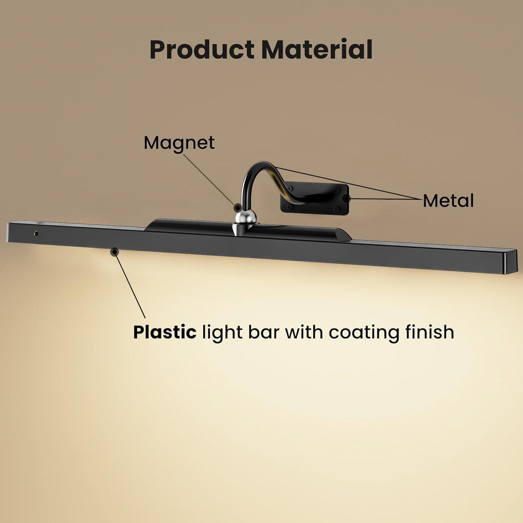24 Inch Picture Light - Black 6000mAh Battery Operated Wireless Wall Sconce with Remote & Timer for Paintings
