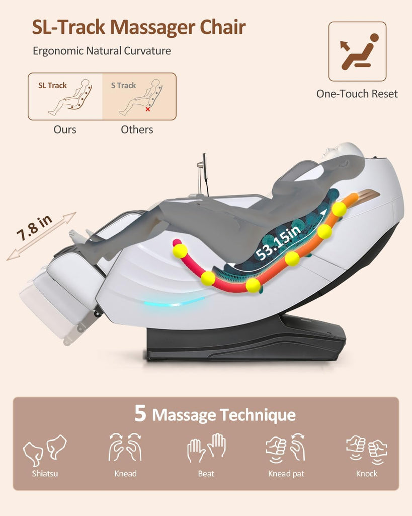 2026 Massage Chair Full Body, Body Scan, Zero Gravity Recliner, White | 20-Mode Shiatsu Massage Chair with SL-Track