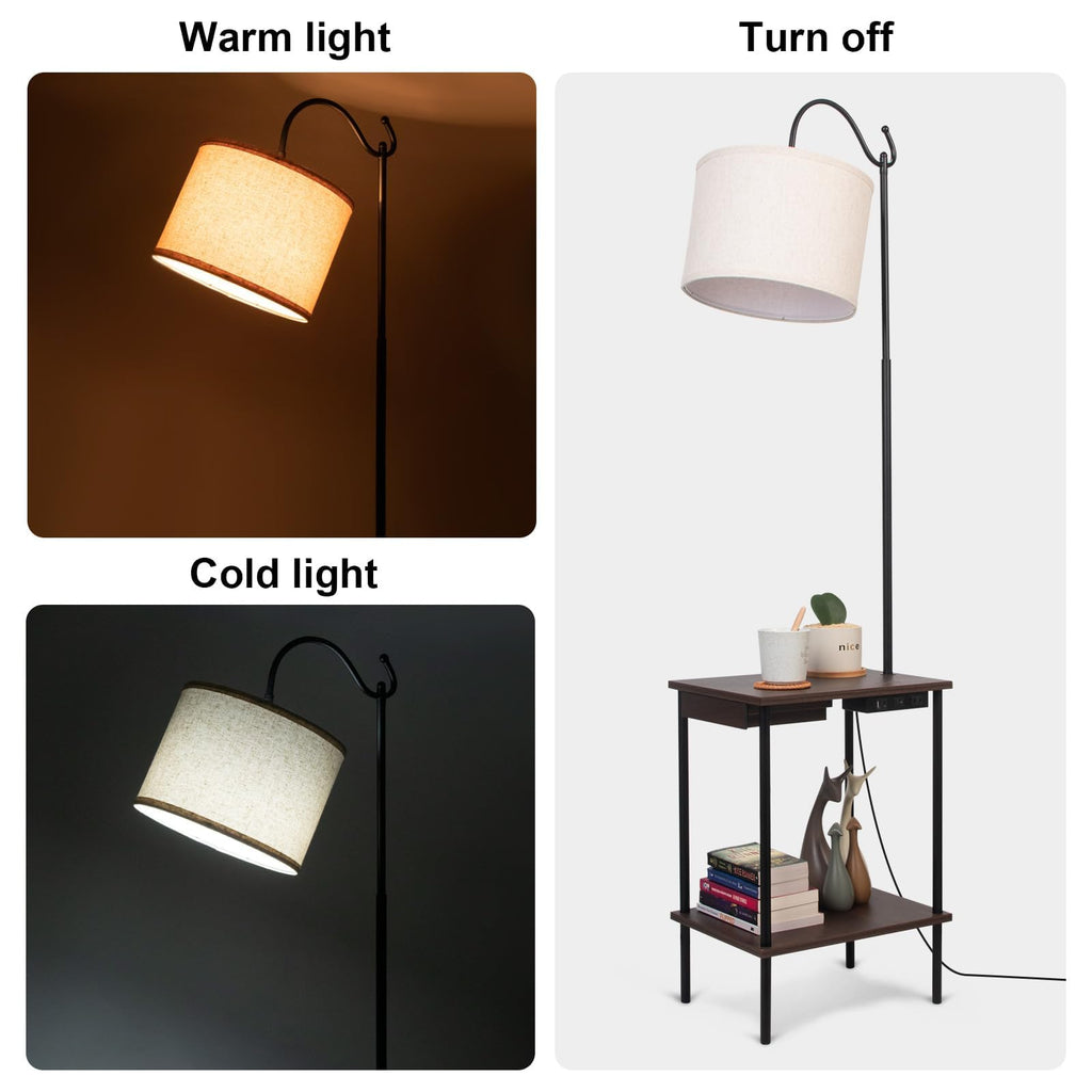 Floor Lamp with Table Industrial Rustic End Table, Industrial Floor Lamp with USB Wireless Charging Port&Charging