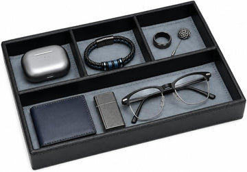 Leather Valet Tray for Men, Nightstand Organizer Desk Tray, Black