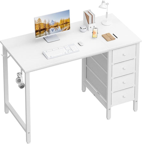 Small White Desk with Drawers, 40 Inch Kids Girls Study Desks