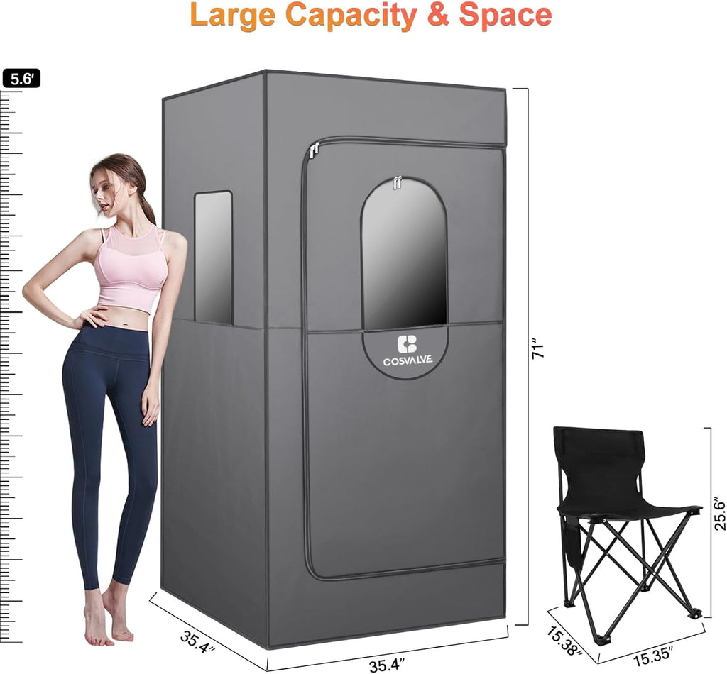 Portable Infrared Sauna for Home, Dry Sauna with 4 Heating Panels and Heated Foot Pad, 1 Person Infrared Sauna Tent Full Size, Remote Control, Indoor Home Spa, 35.4" x 35.4" x 71", Grey A129-B0DL58KWLP