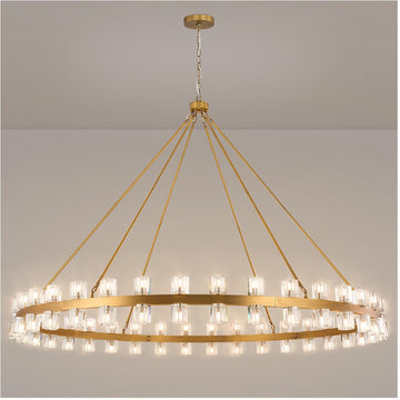 70 Inch Gold Wagon Wheel Chandelier with Crystal Shade, 72 Lights, Modern Farmhouse Style, Ideal for Dining Room, Kitchen, Entryways A117-B0DGDK4QSH