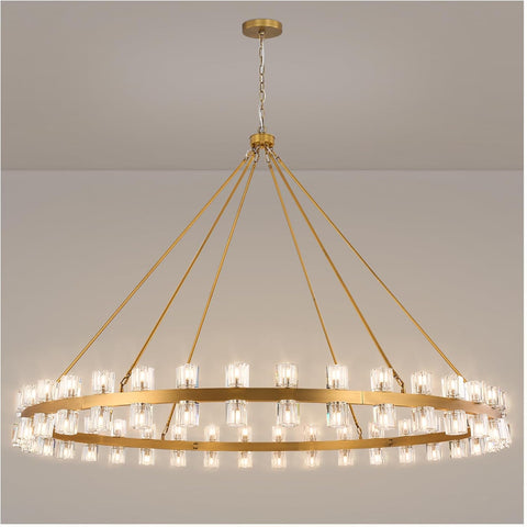 70 Inch Gold Wagon Wheel Chandelier with Crystal Shade, 72 Lights, Modern Farmhouse Style, Ideal for Dining Room, Kitchen, Entryways A117-B0DGDK4QSH