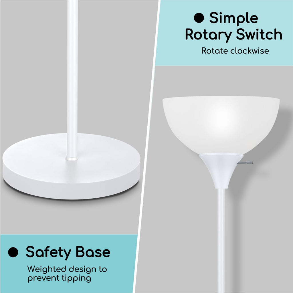 Floor Lamp, LED Standing Lamps with White Plastic Shade, Corner Floor Lights Bedroom, Rotary Switch, Bulb not