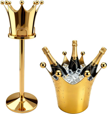 Crown Champagne Ice Bucket Gold with Stand,Gold Crown Ice Buckets, 7l Crown Shaped Stainless Steel Luxury Vertical