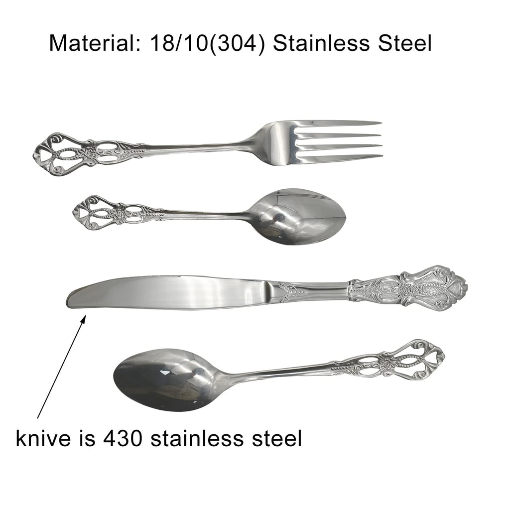 24Pcs Vintage Baroque Silverware Set 18/10(304) Stainless Steel