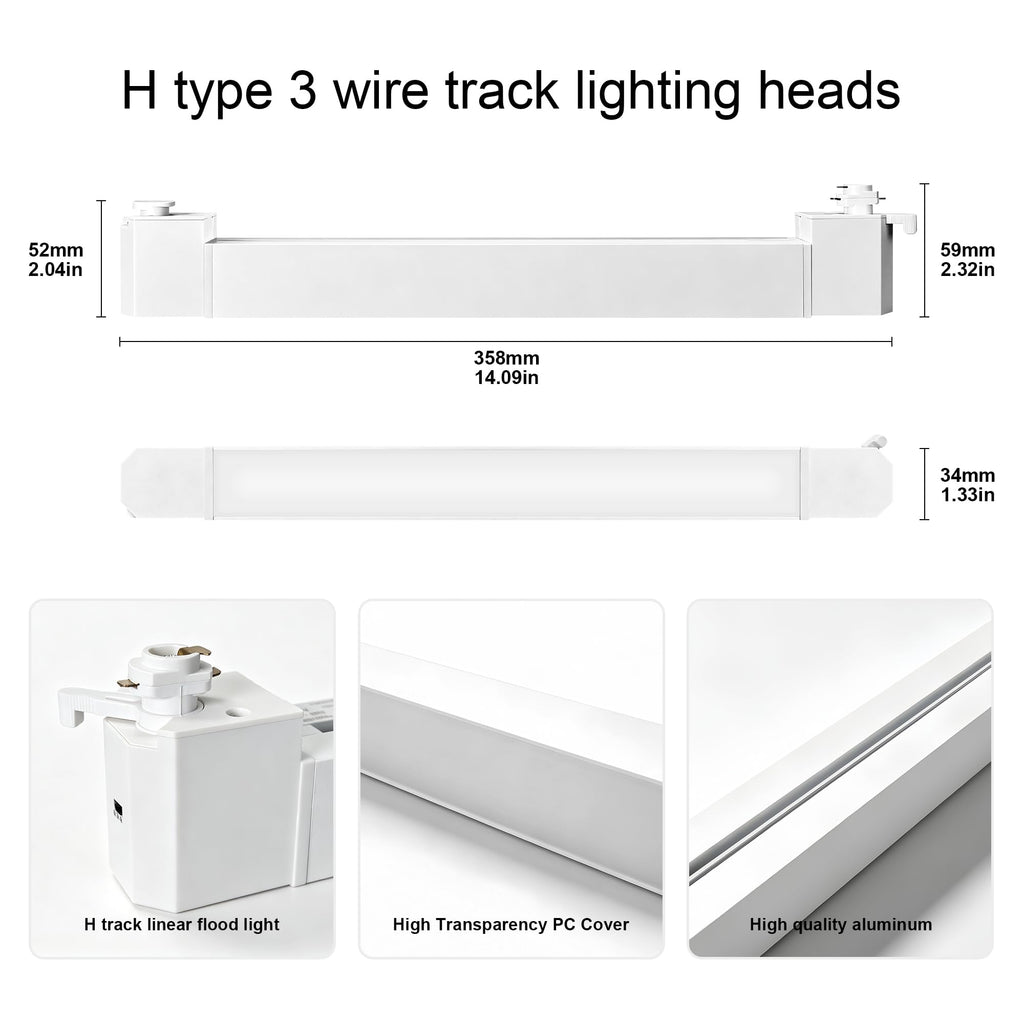 Linear LED Flood Track Heads, H-Type 3-Wire Fit, 3 CCT 3000K/4000K/6000K, Flicker-Free Anti-Glare Track Lights s