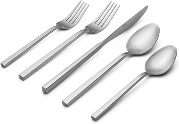 Cube 20-Piece Forged Silverware Set Stainless Steel Flatware Set,Service for 4,Matte Satin Polished Cutlery Set