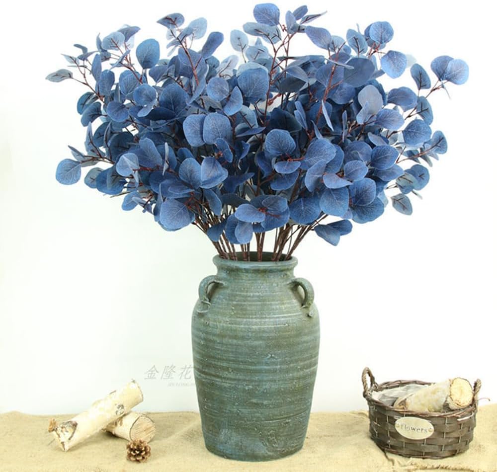 Artificial Eucalyptus Stems, Faux Eucalyptus Leaves,95cm, Navy Blue - Set of 4