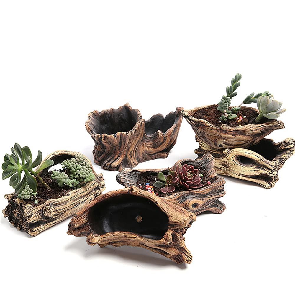 Cement Driftwood Planter Pots Imitation Stump Log Concrete Flower Succulent Pot/Container (8.3" L x 4.7" W x 3.5"