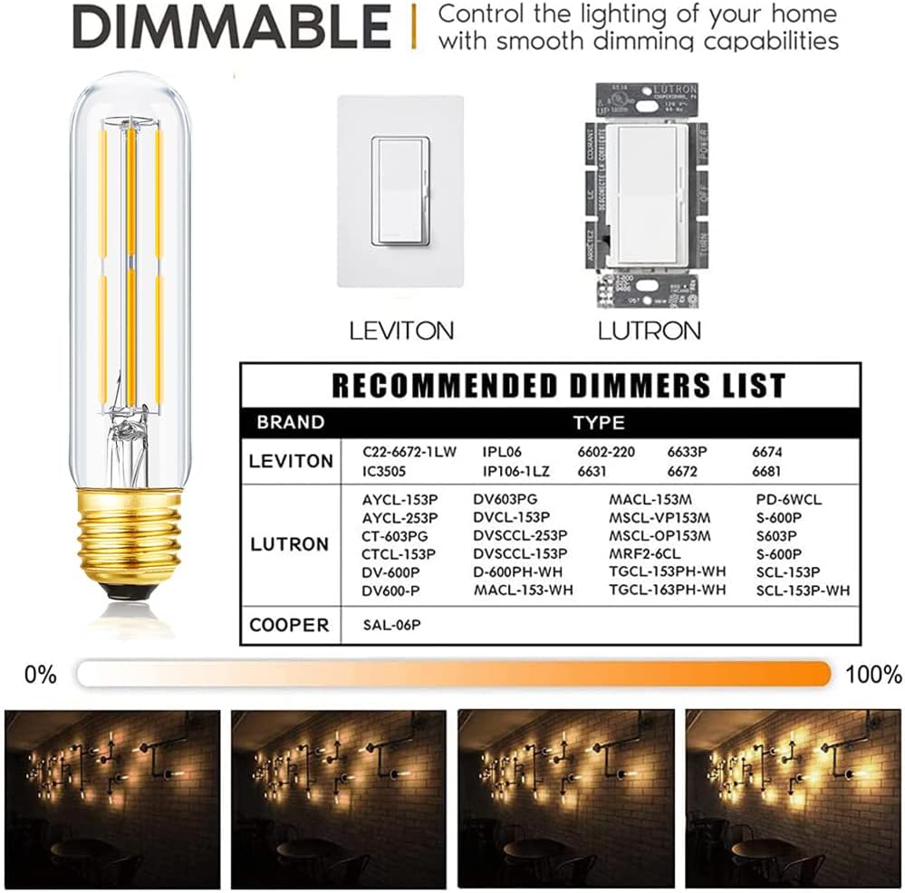 T10 Led Bulb,Dimmable 6W Led Tubular Bulbs, Soft White 3000K, 60 Watt Incandescent Bulb Equivalent, 3000K Soft White