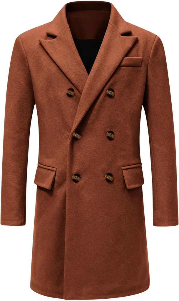 Unisex Kids Mid-Long Woolen Coats Elegant Double Breasted Warm Winter Trench Coat Outerwear Jackets for Girls Boys